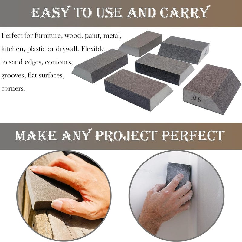 SACKORANGE 6 PCS Single Sanding Sponge Set - 80/100/120/180/220/320 Grit Sanding Blocks Assortment, Washable and Reusable - Image 5